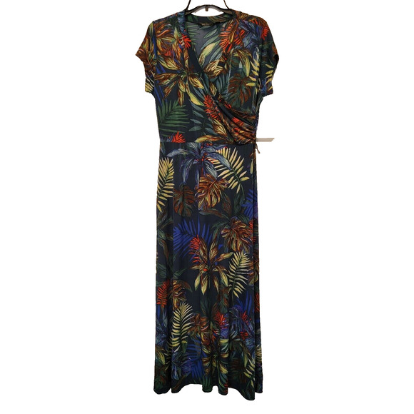 Mlle Gabrielle Dresses & Skirts - Mlle Gabrielle Floral Faux Wrap Surplice Maxi Dress Women Size L Blue Tropical